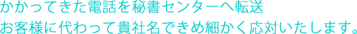 かかってきた電話を秘書センターへ転送お客様に代わって貴社名できめ細かく応対いたします。